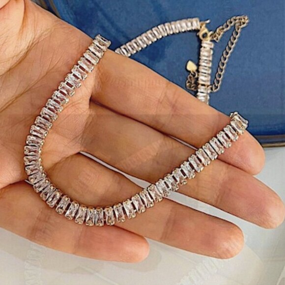 18K GOLD PLATED CRYSTAL CHOKER NECKLACE BRACELET SET - Picture 4 of 9